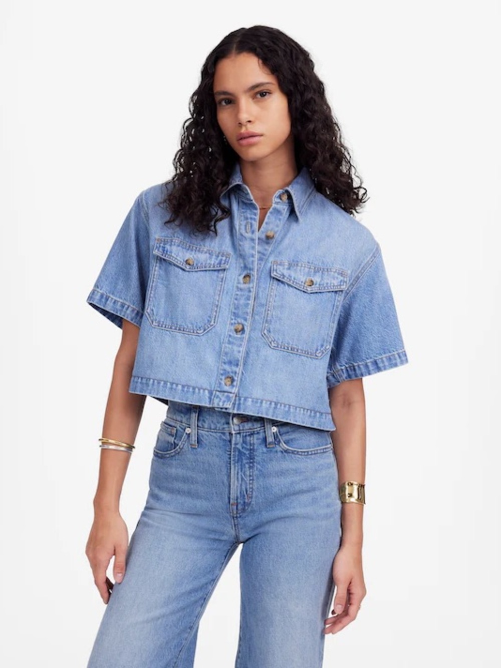 Madewell Boxy-Crop Button-Up Shirt: Airy Denim Edition